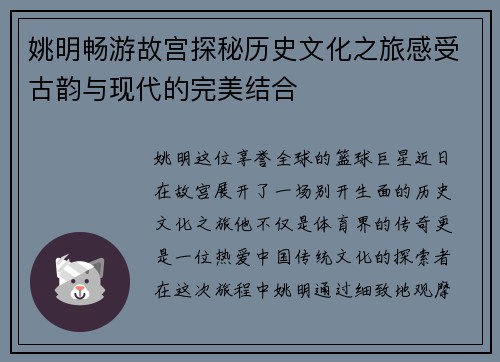 姚明畅游故宫探秘历史文化之旅感受古韵与现代的完美结合